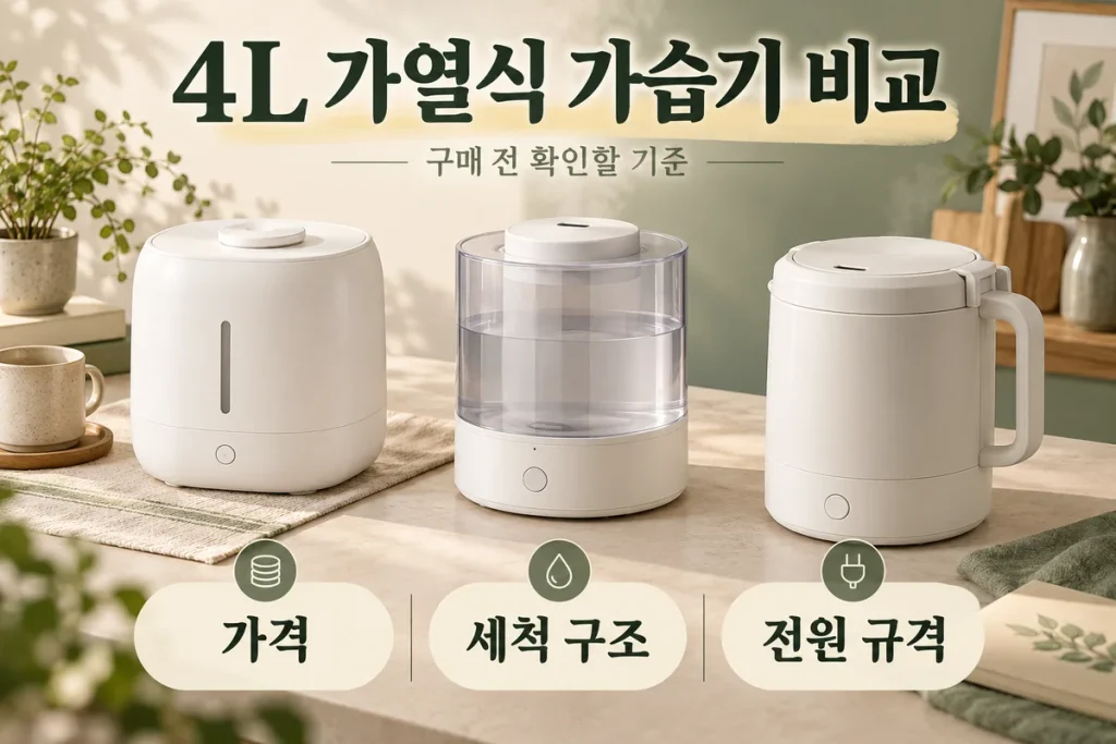 4L 가열식 가습기 3종 비교, 주코·프롬비·조지루시 가격 차이와 구매 전 확인사항