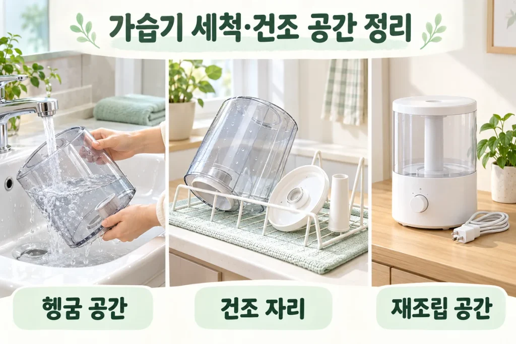 가습기 세척 장소 정리, 물통 헹굼·건조대·재조립 동선 만드는 법