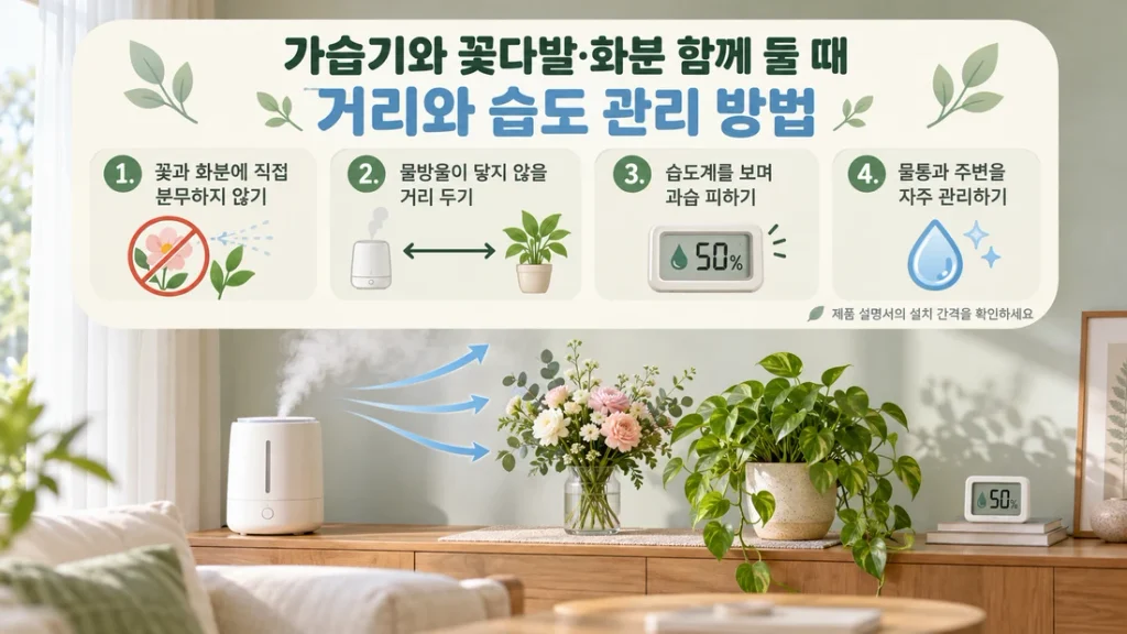 가습기와 꽃다발·화분 함께 둘 때, 거리와 습도 관리 방법