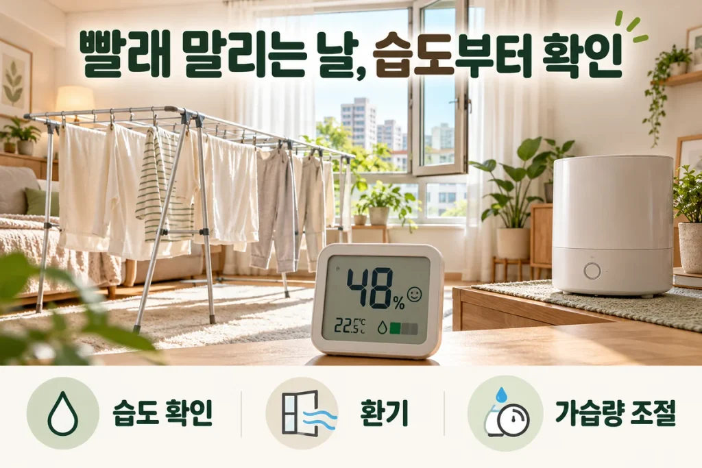 실내 빨래 건조할 때 가습기 켜도 될까? 습도 확인과 환기·가동 순서