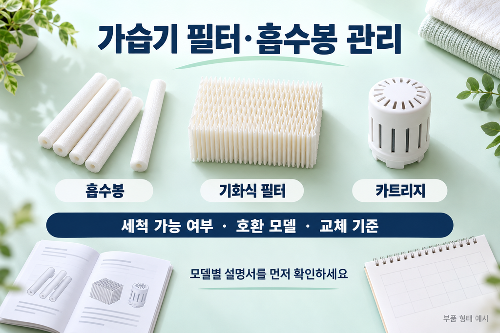 가습기 필터·흡수봉 교체 시기, 세척해서 쓰는 부품과 교체할 부품 구분법