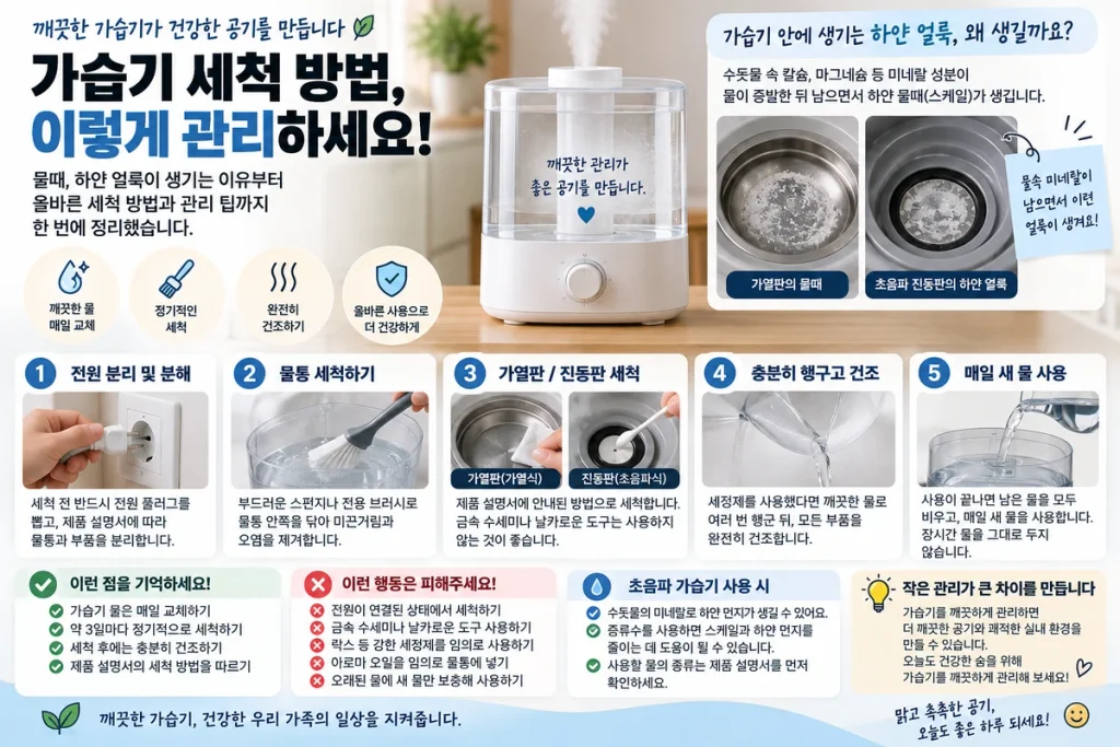 가습기 세척 방법, 물때·하얀 얼룩 생기는 이유와 관리 방법