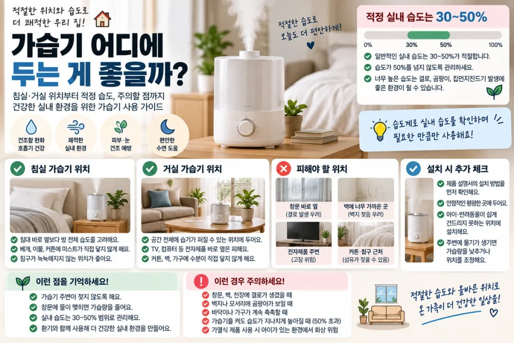 가습기 어디에 두는 게 좋을까? 침실·거실 위치와 적정 습도 관리 방법